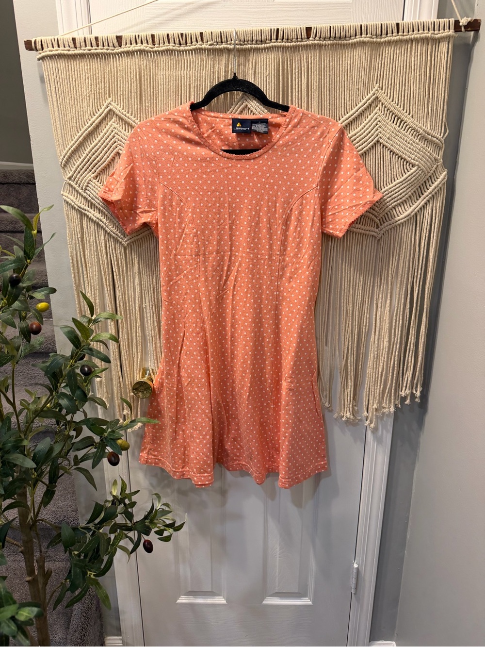 100% cotton Polka Dot Short Sleeve Mini Dress - Coral
